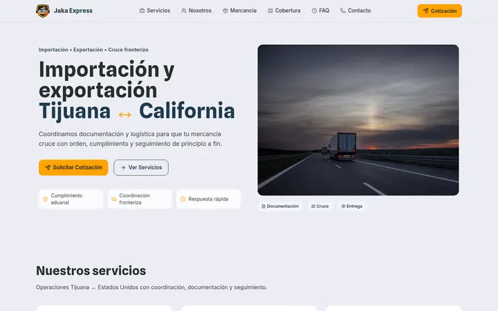 Captura del sitio web de Jaka Express, diseñado por Jumalancers
