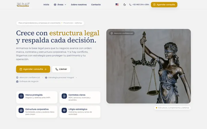 Captura del sitio corporativo de JM & AN Abogados, despacho legal en Tijuana