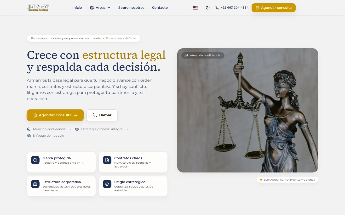 Sitio web de JM & AN Abogados, despacho legal en Tijuana, diseñado y desarrollado por Jumalancers