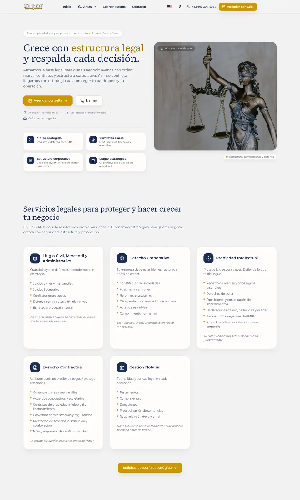 Sitio web de JM & AN Abogados, despacho legal en Tijuana, BC, diseñado por Jumalancers