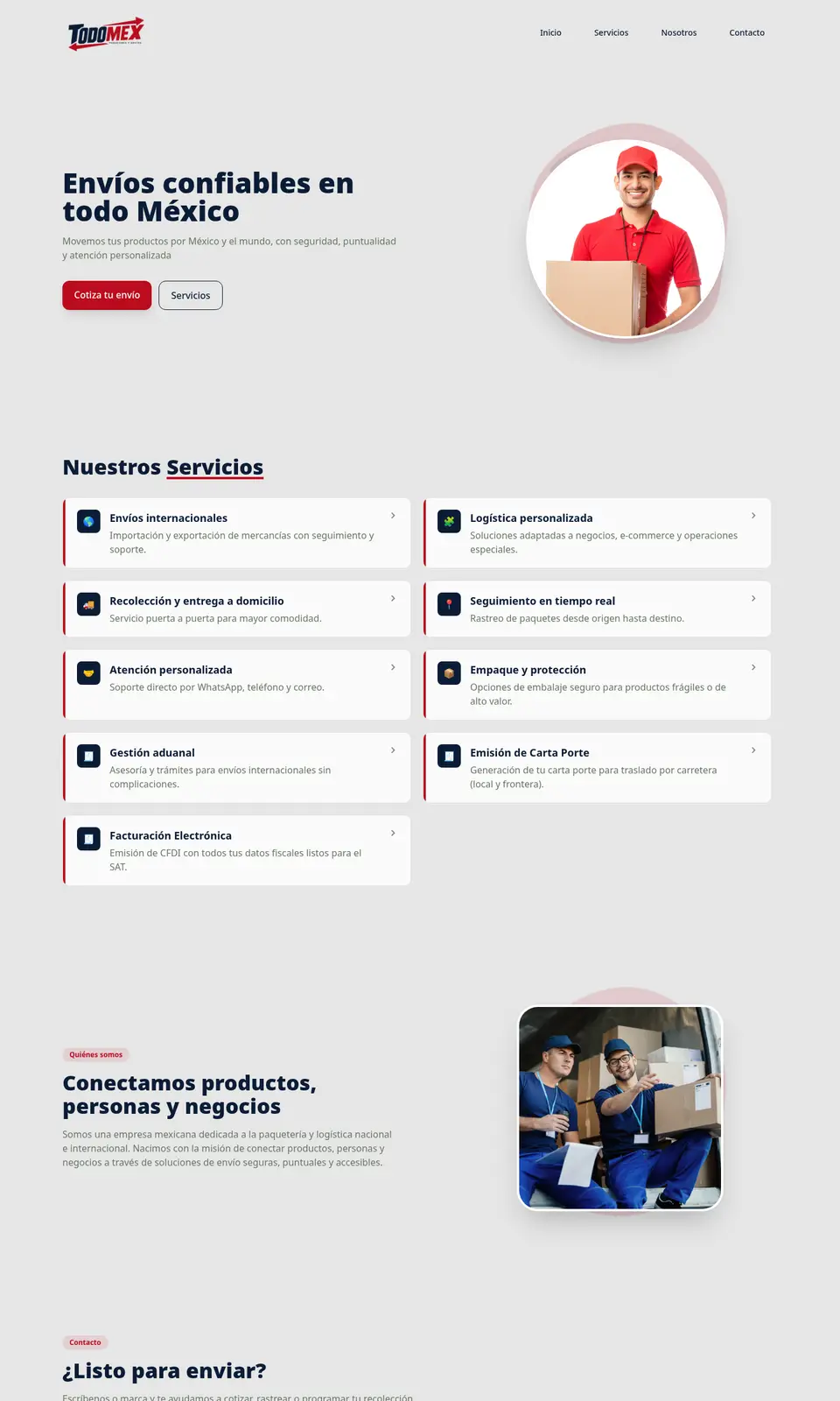 Sitio web de TodoMex Paquetería, paquetería nacional en Tijuana, BC, diseñado por Jumalancers