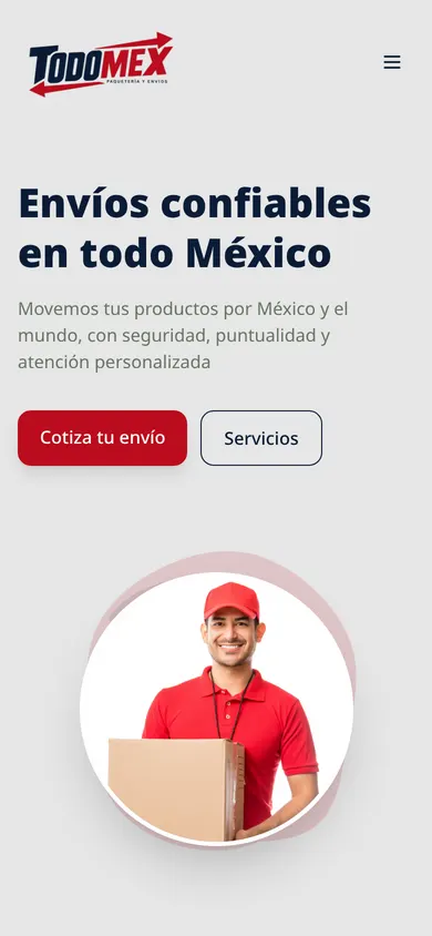 Versión móvil del sitio web de TodoMex Paquetería, diseñado por Jumalancers