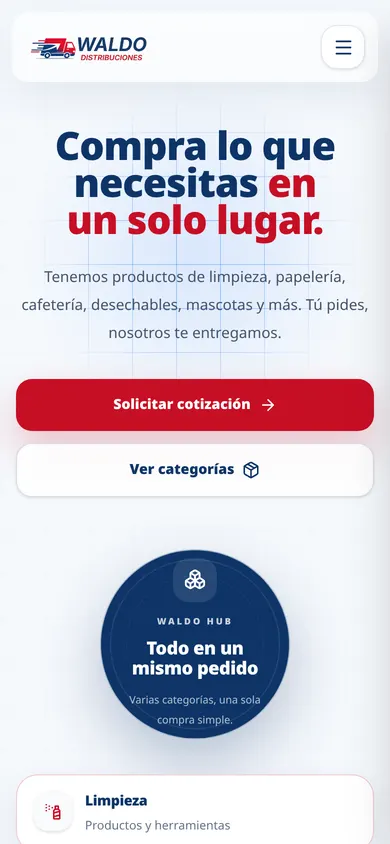 Versión móvil del sitio de Waldo Distribuciones, distribuidora con catálogo en línea en Tijuana